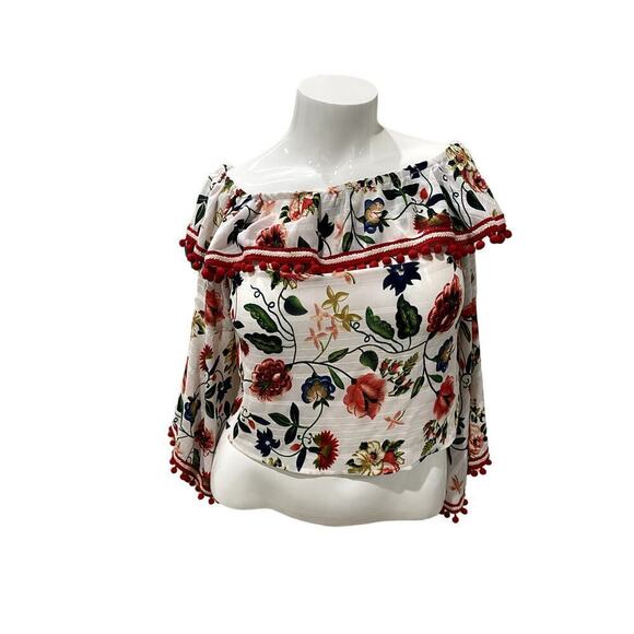 Matilda Tops - Matilda White Blouse with Floral Print - Size L (EUC)